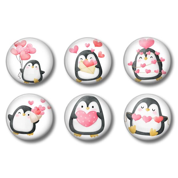 Cute Penguin with Hearts Magnets: Kitchen Fridge Home Decor, Set of 6, 1-1/2" - Picture 1 of 2